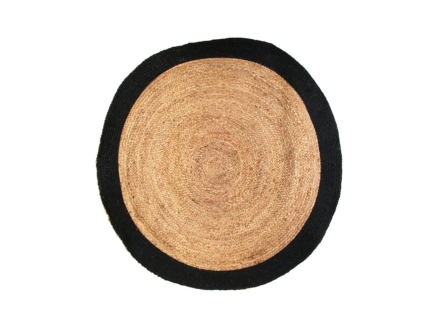 Tapis Rond Jute Bord Noir 120cm Beige, Noir