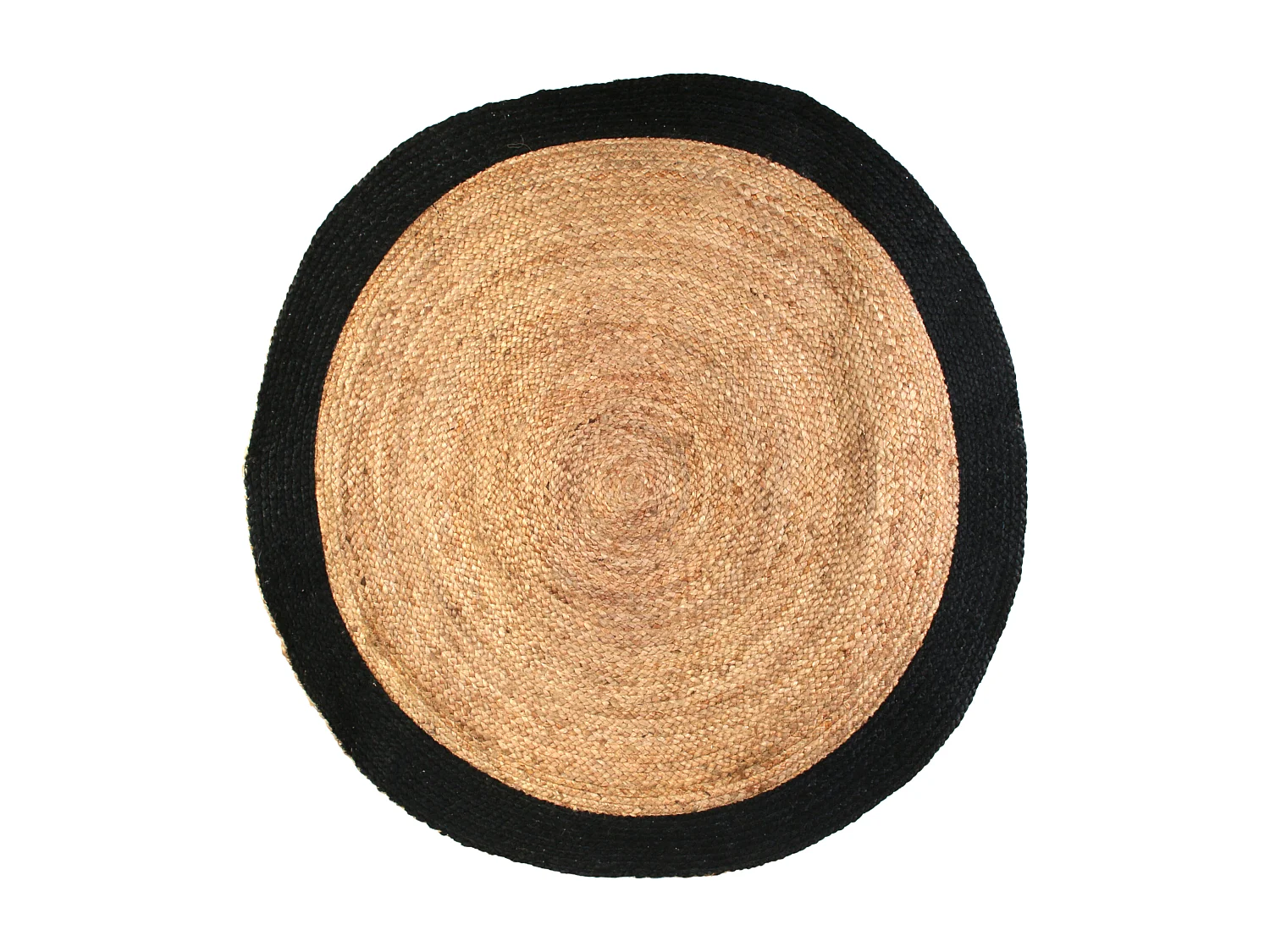 Tapis Rond Jute Bord Noir 120cm Beige, Noir