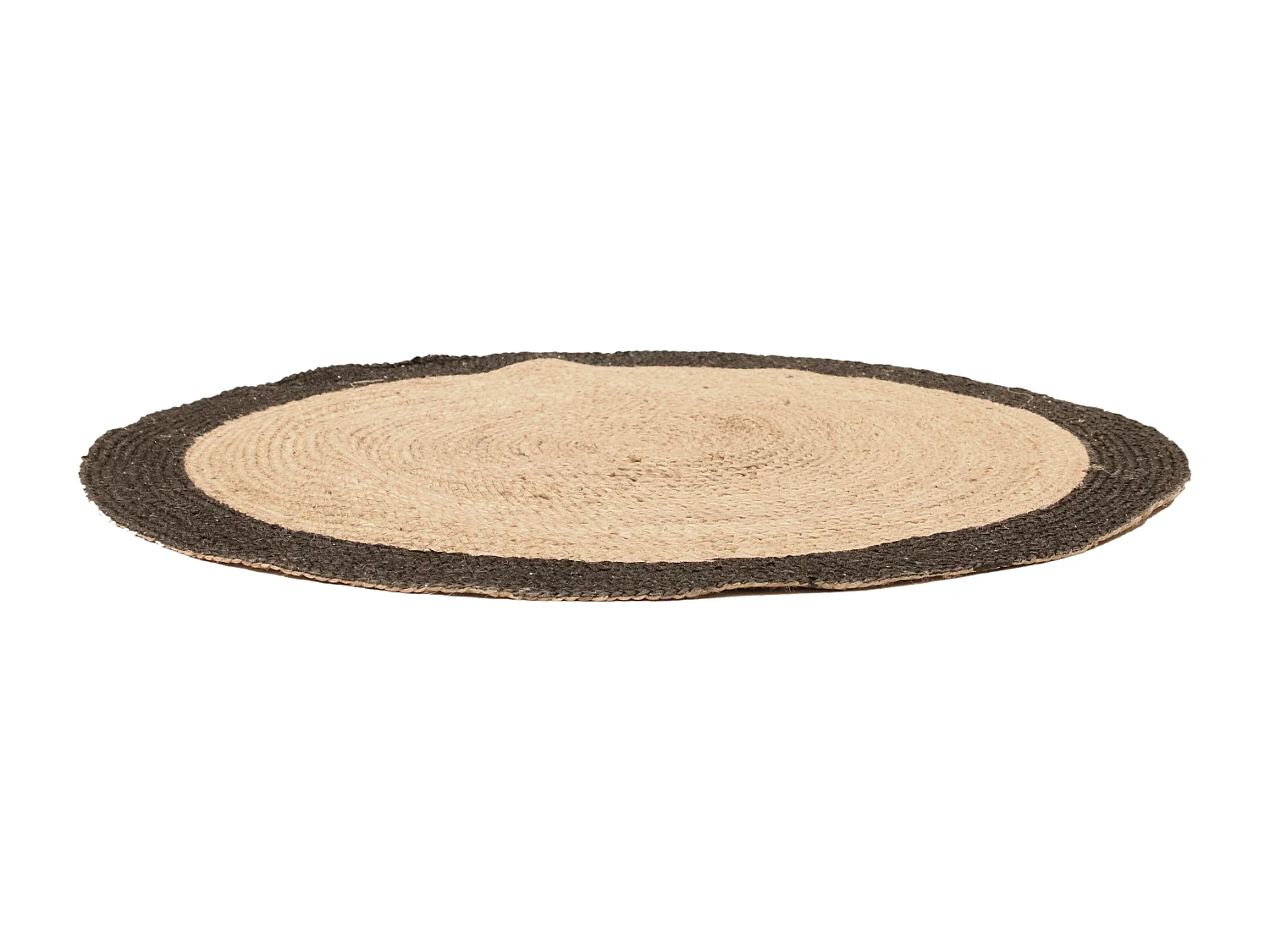 Tapis Rond Jute Bord Noir 120cm Beige, Noir