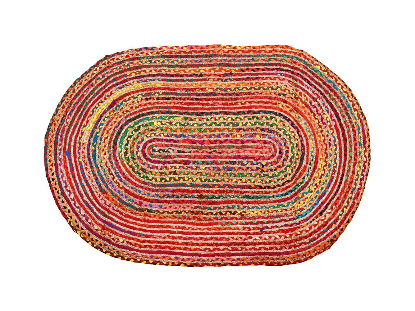 Tapis ovale coloré en jute et coton India 180 x 120 cm