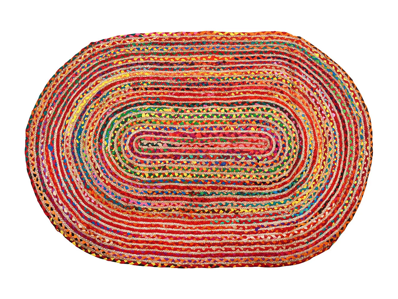 Tapis ovale coloré en jute et coton India 180 x 120 cm