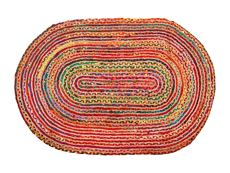 Tapis ovale coloré en jute et coton India 180 x 120 cm