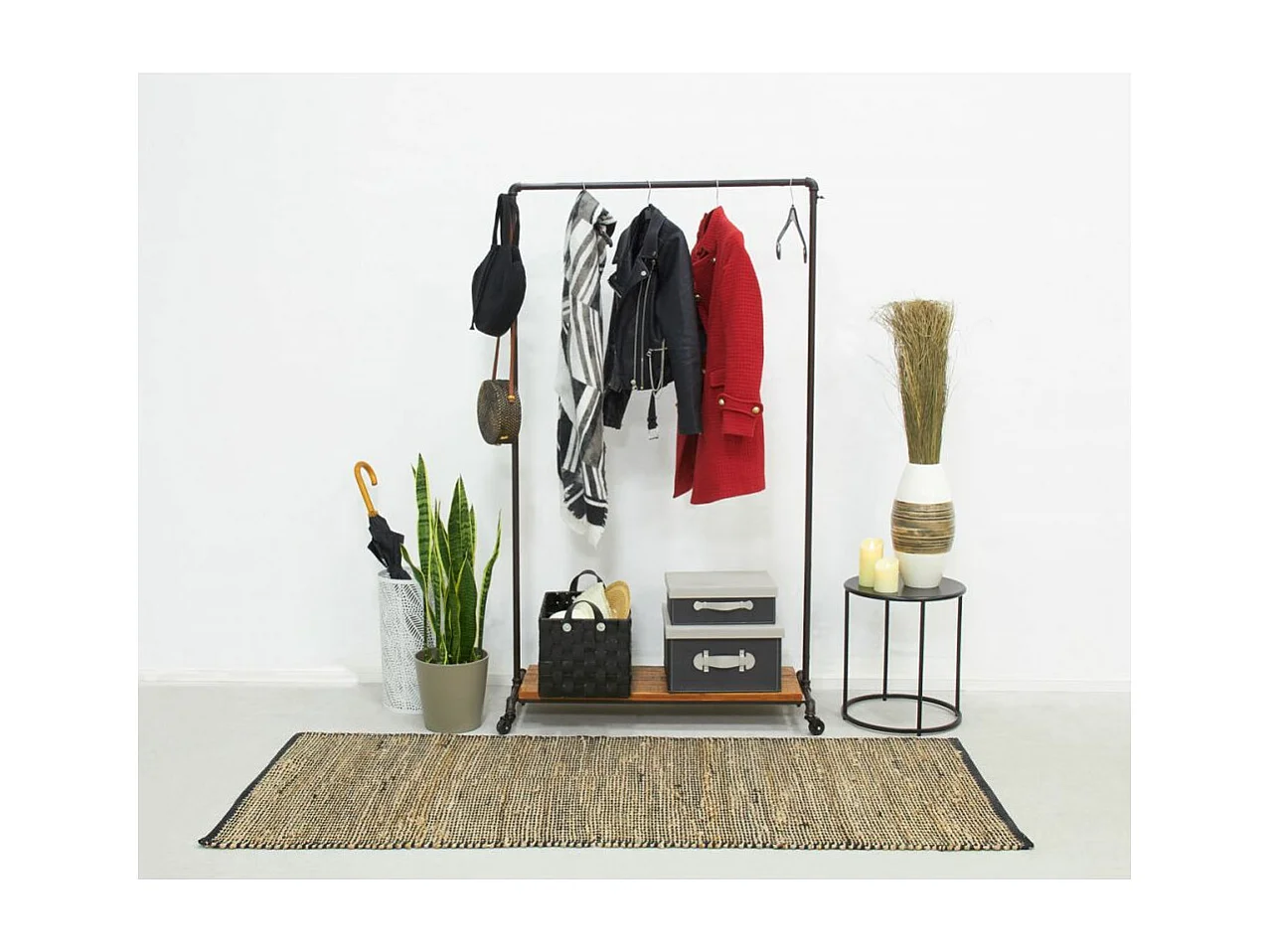 Tapis rectangulaire en jute et coton noir