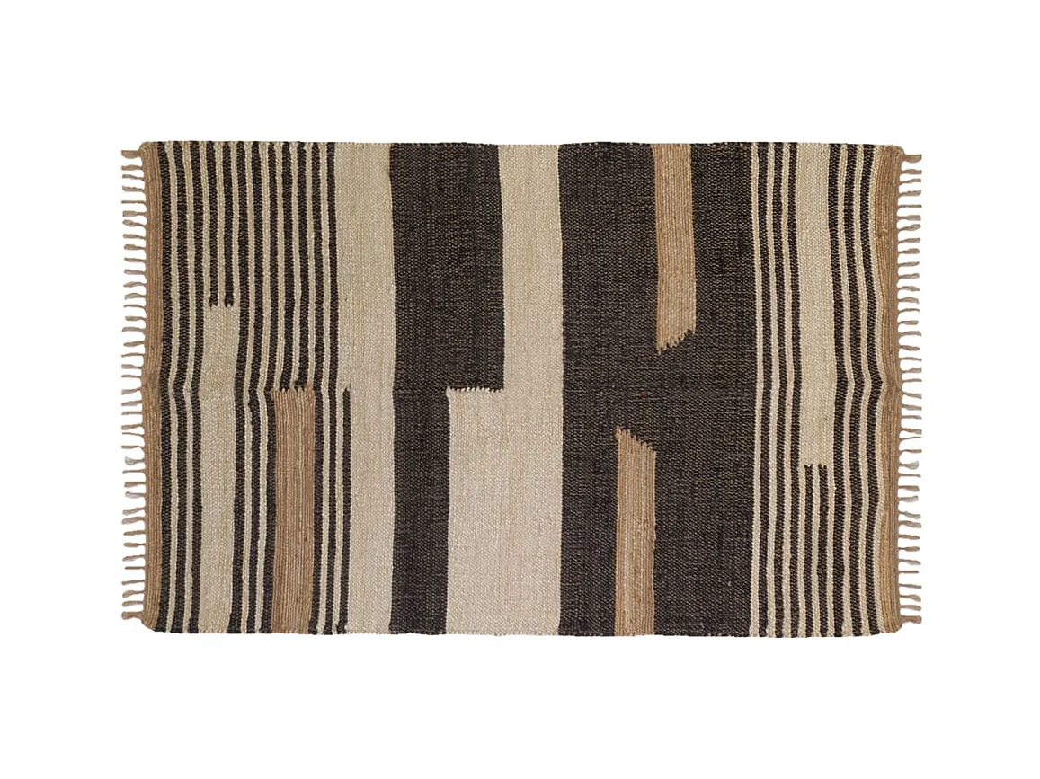 Tapis en jute naturel et coton naturel et teinté Ethnique Naturel et noir - 120 x 180 cm
