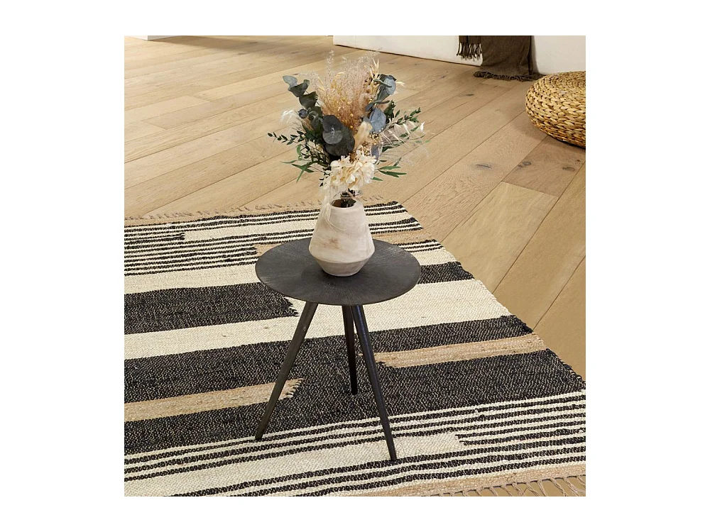 Tapis en jute naturel et coton naturel et teinté Ethnique Naturel et noir - 120 x 180 cm