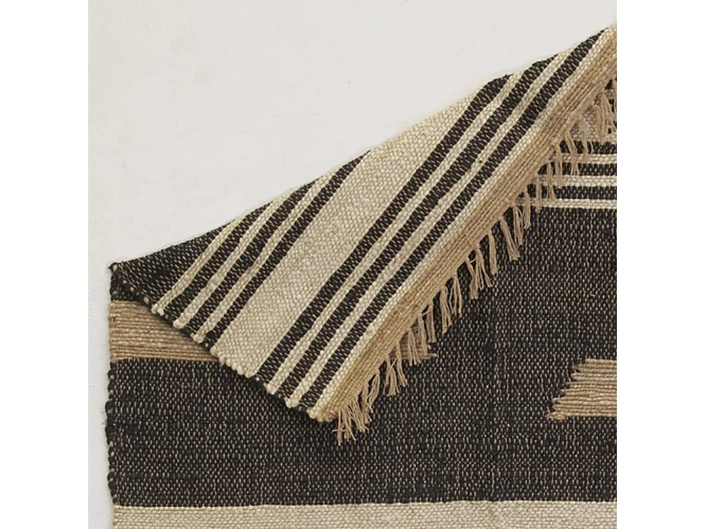 Tapis en jute naturel et coton naturel et teinté Ethnique Naturel et noir - 120 x 180 cm