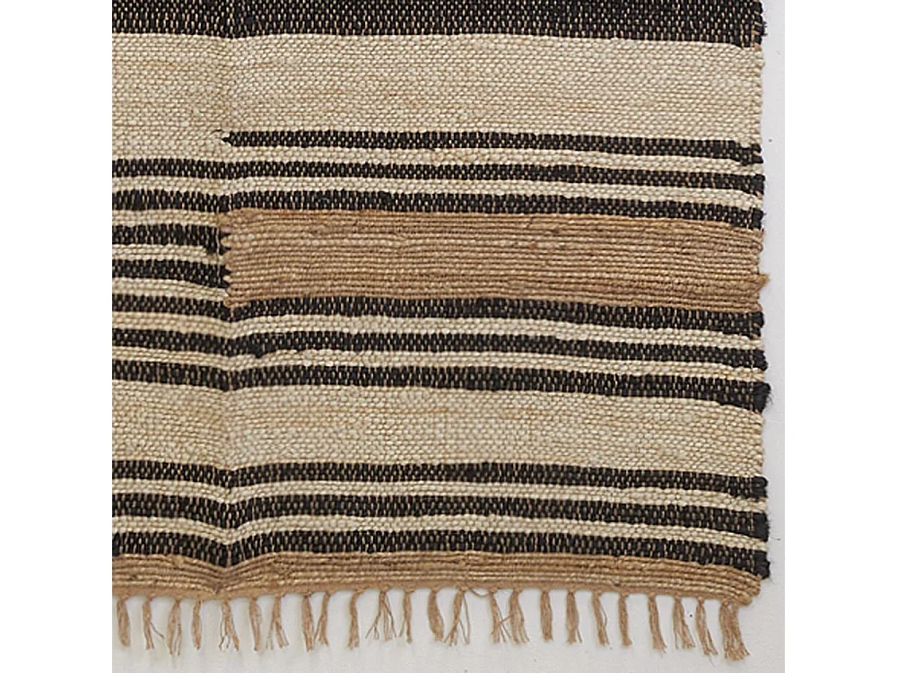 Tapis en jute naturel et coton naturel et teinté Ethnique Naturel et noir - 120 x 180 cm