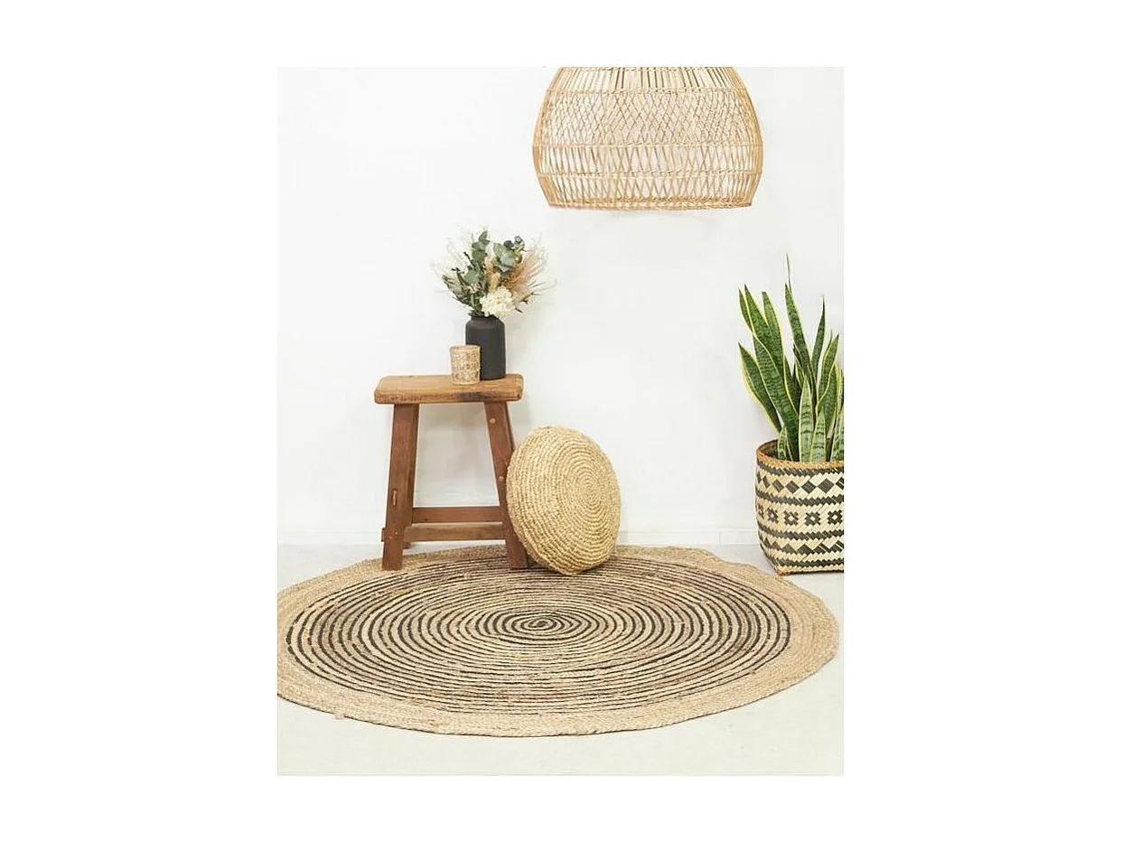 Tapis rond en jute et coton noir Diamètre 120 cm