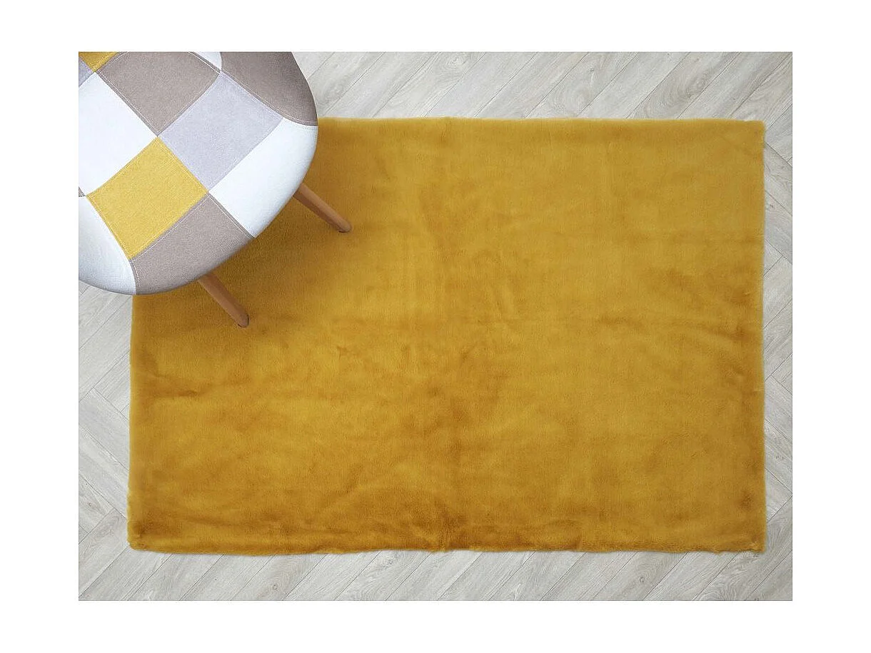 Tapis Imitation Fourrure Fin Moutarde 120x170cm Jaune