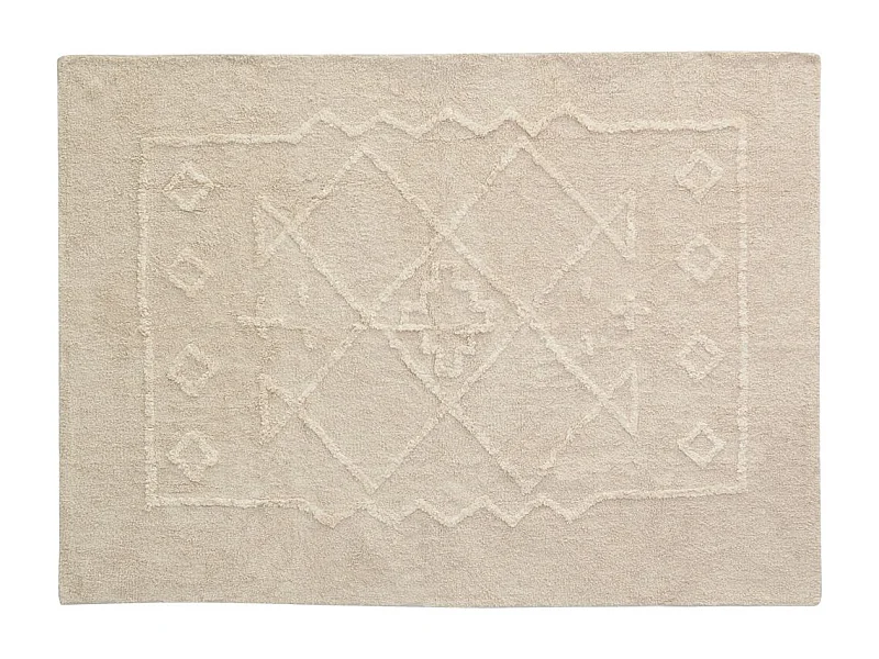 Tapis en coton tufté écru motifs ethniques 140 x 200 cm