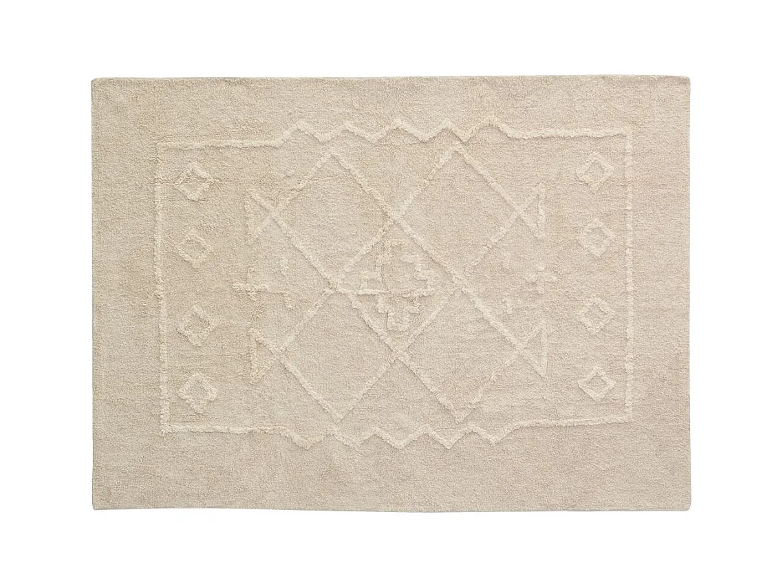 Tapis en coton tufté écru motifs ethniques 140 x 200 cm