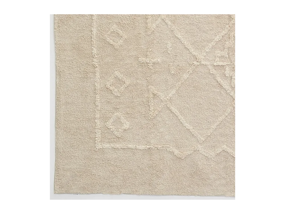 Tapis en coton tufté écru motifs ethniques 140 x 200 cm