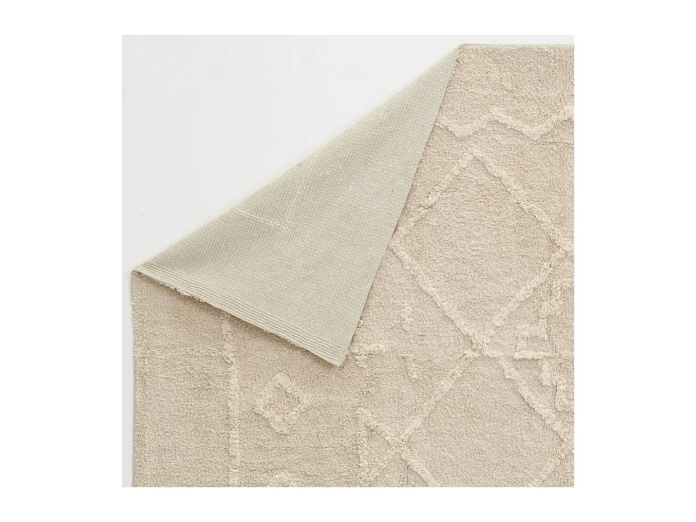 Tapis en coton tufté écru motifs ethniques 140 x 200 cm