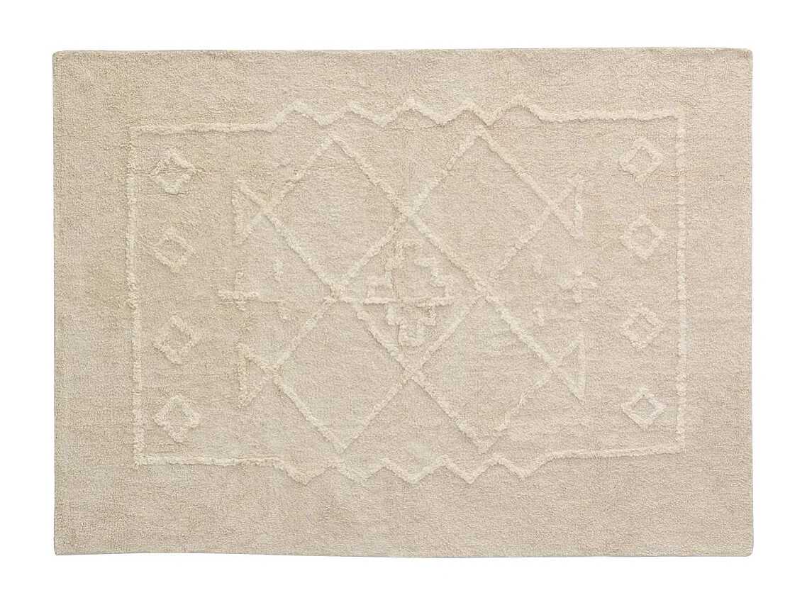 Tapis en coton tufté écru motifs ethniques 140 x 200 cm