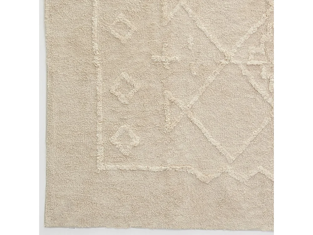 Tapis en coton tufté écru motifs ethniques 140 x 200 cm