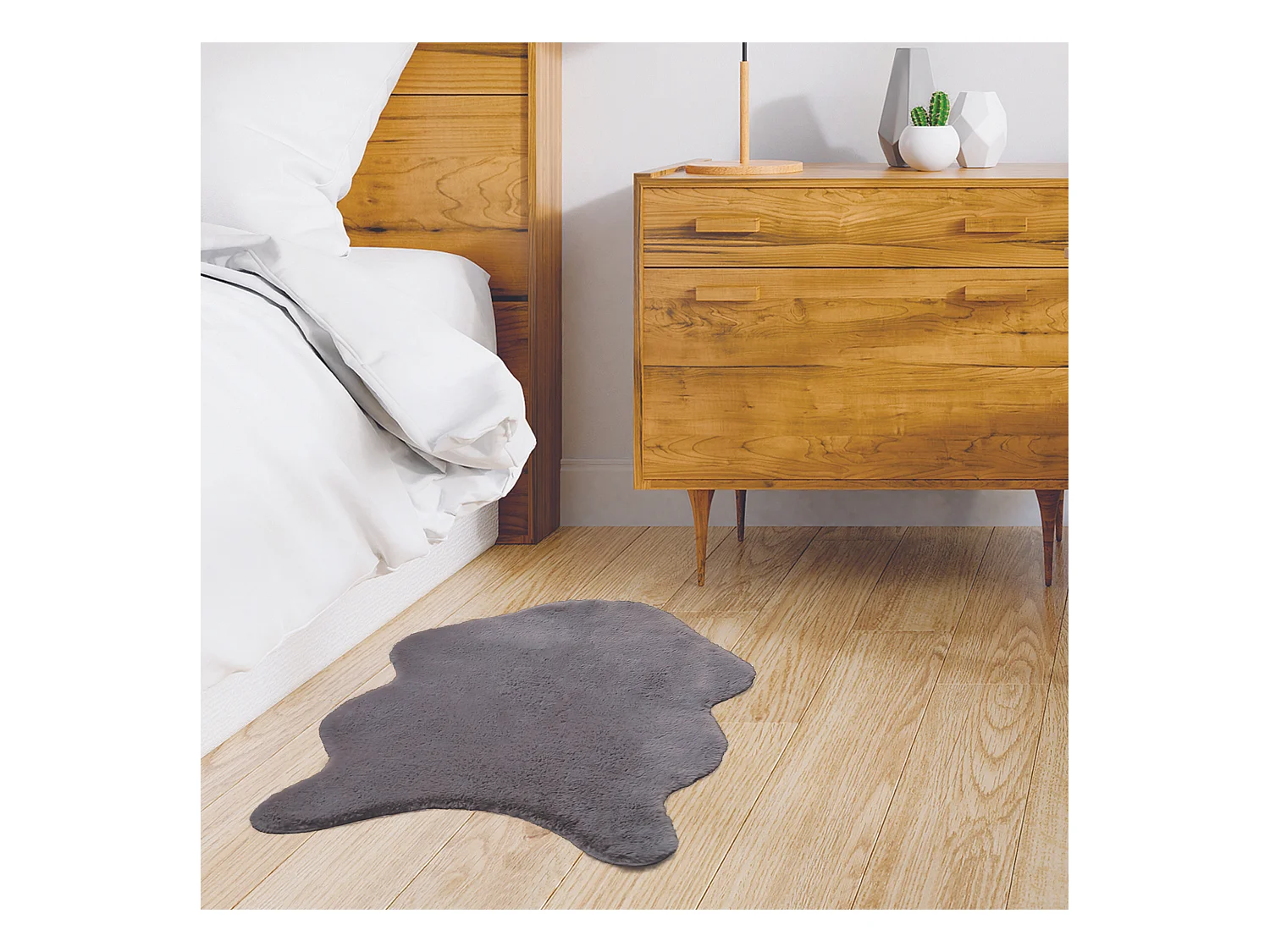 Tapis Imitation Fourrure Poil Fin Gris 60x90cm Gris