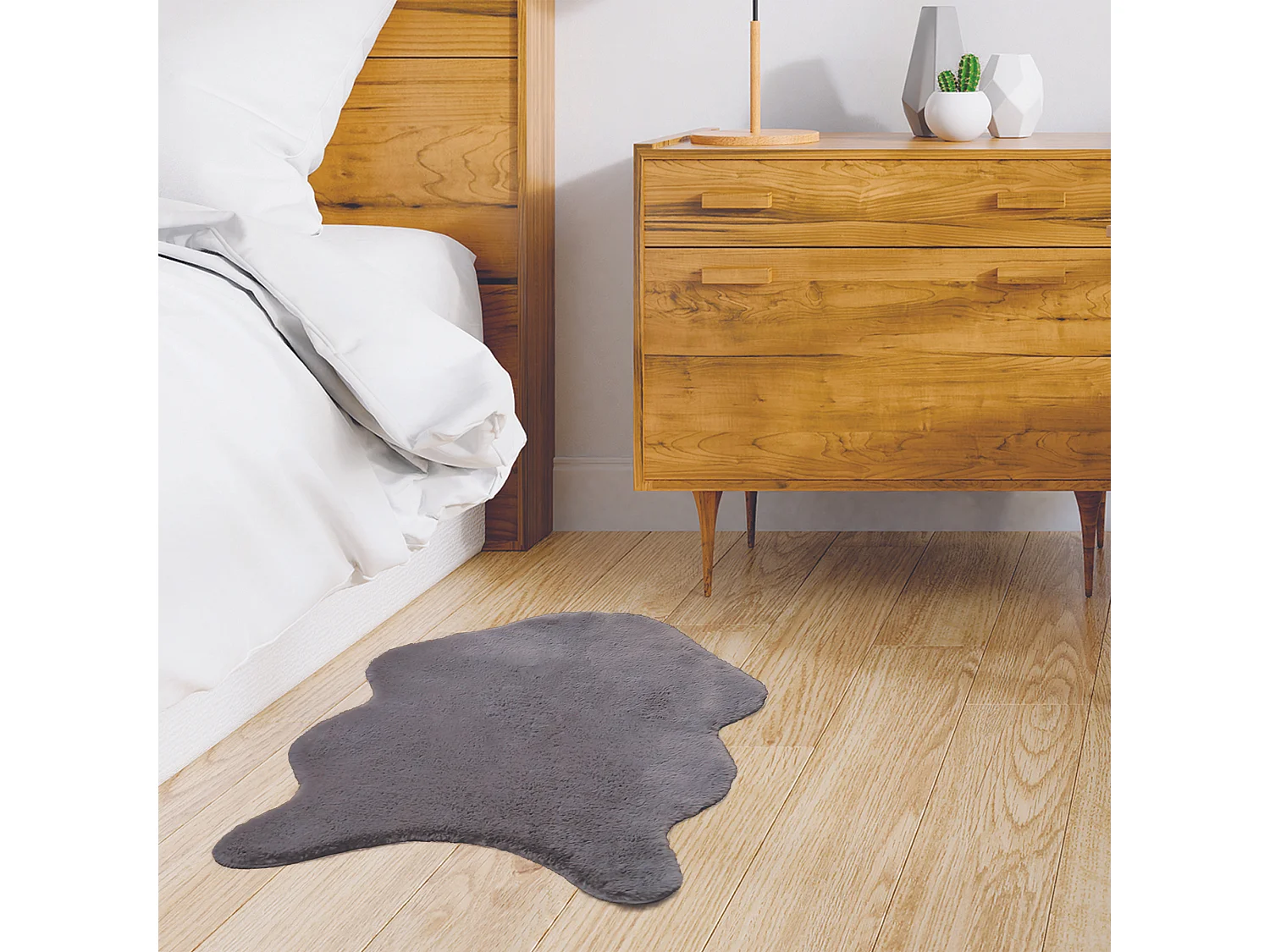 Tapis Imitation Fourrure Poil Fin Gris 60x90cm Gris