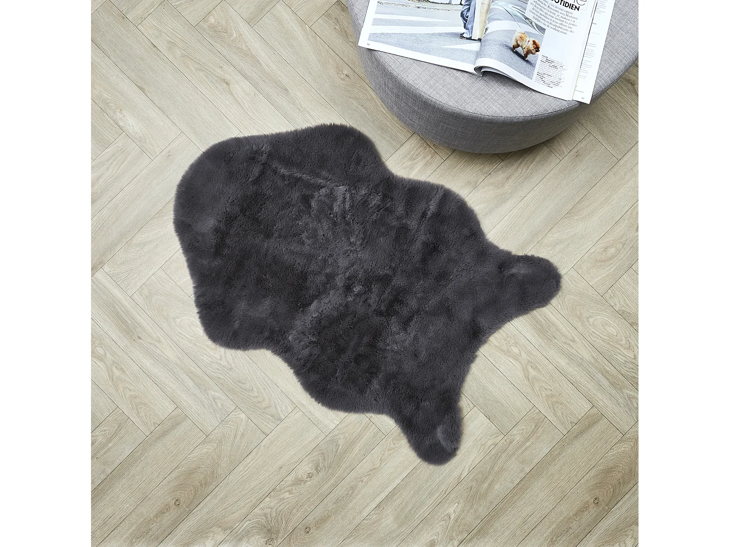 Tapis Imitation Fourrure Poil Fin Gris 60x90cm Gris