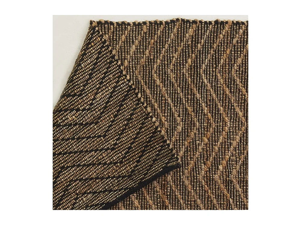 Tapis en jute et coton naturels Zig-zag Naturel et marron - 120 x 180 cm