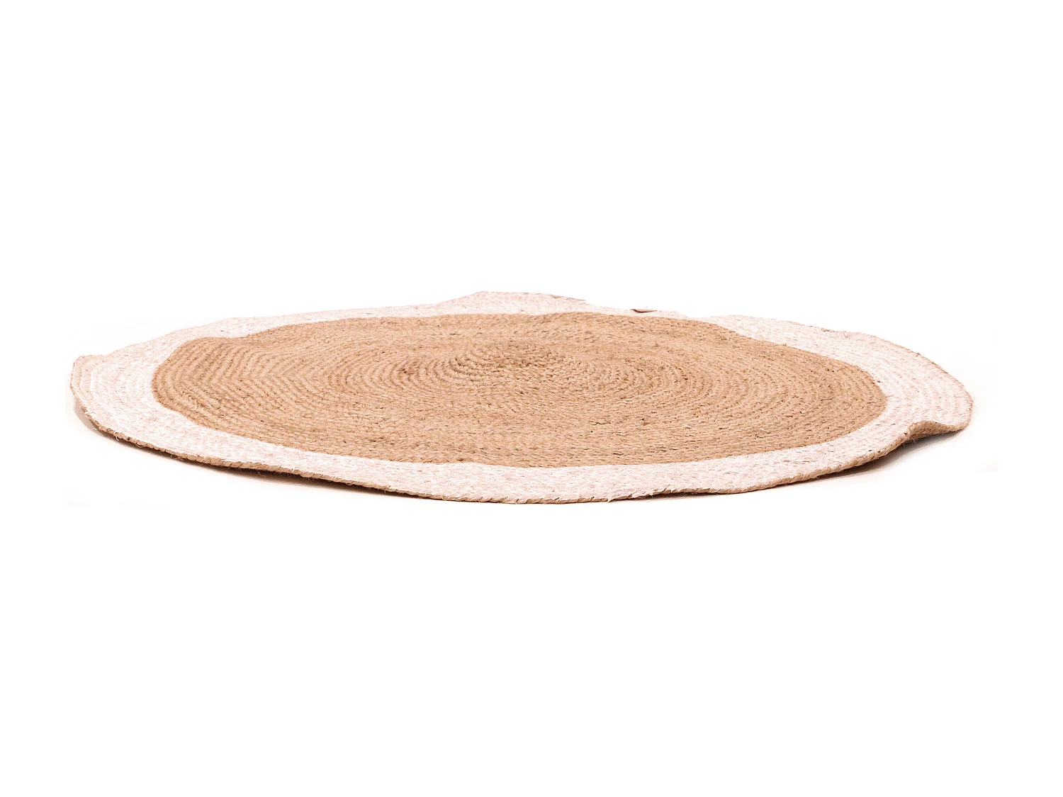 Tapis Jute Bord Blanc 120cm Beige, Blanc