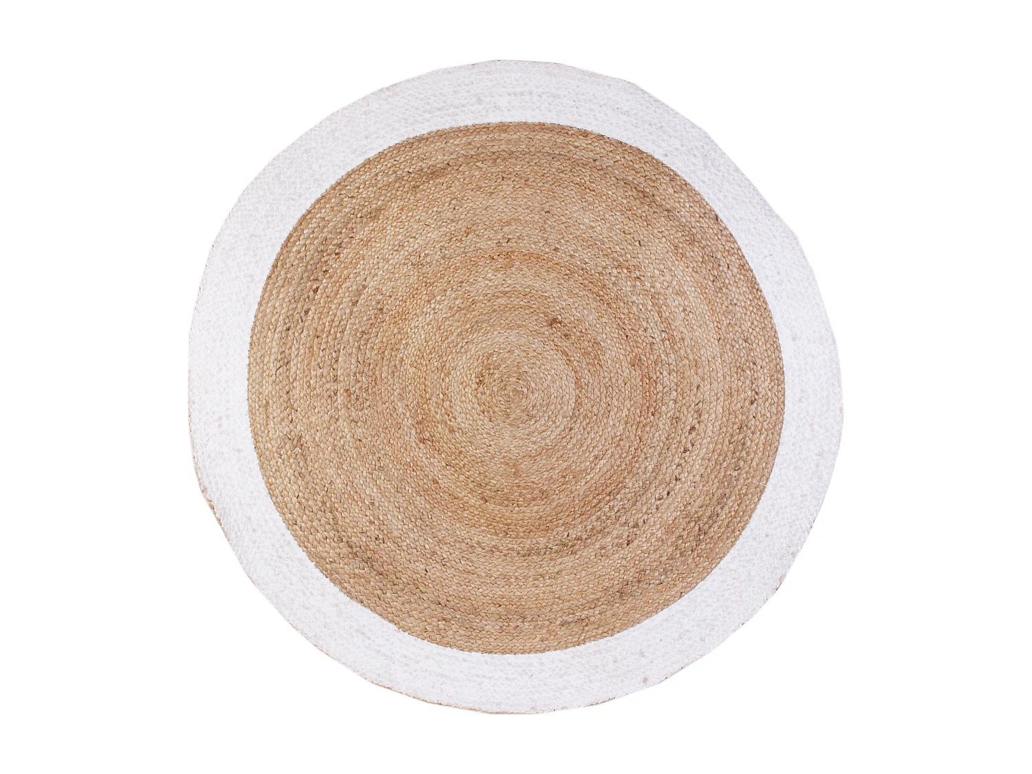 Tapis Jute Bord Blanc 120cm Beige, Blanc