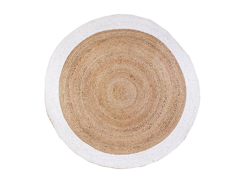 Tapis Jute Bord Blanc 120cm Beige, Blanc