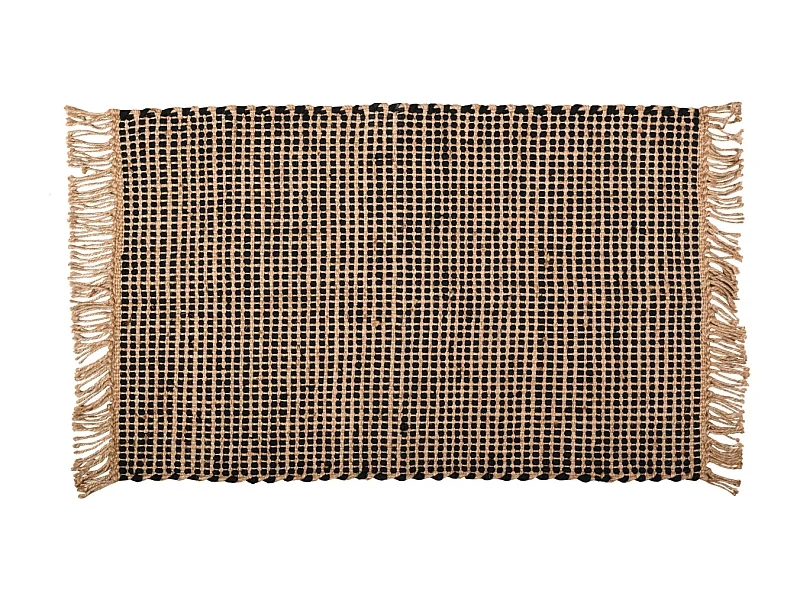 Tapis en jute naturelle et coton noir Pat