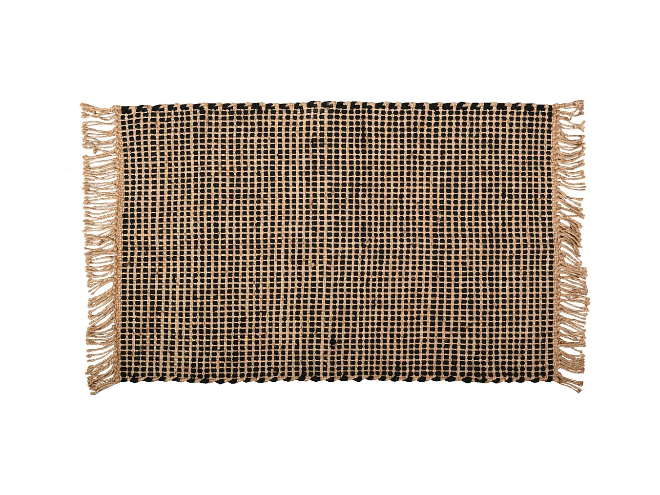 Tapis en jute naturelle et coton noir Pat