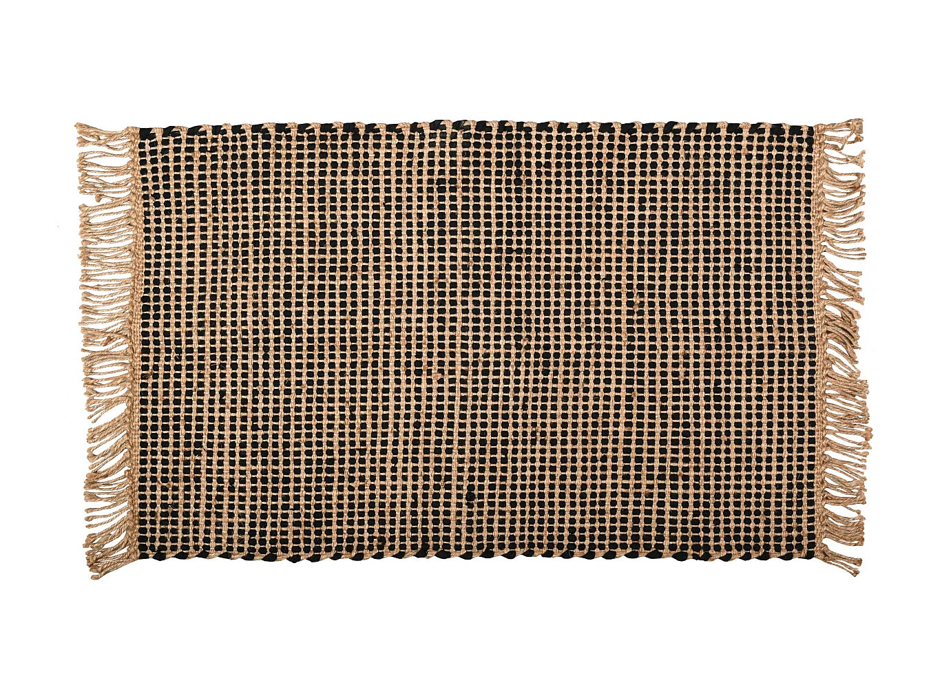 Tapis en jute naturelle et coton noir Pat