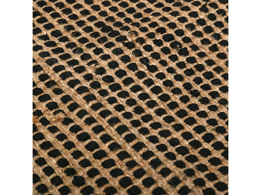 Tapis en jute naturelle et coton noir Pat