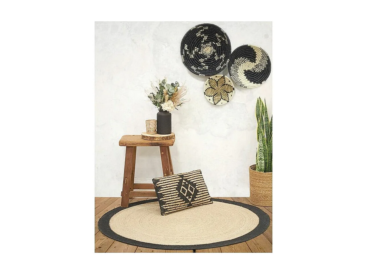 Tapis rond jute naturelle avec bords noirs Diamètre 120cm
