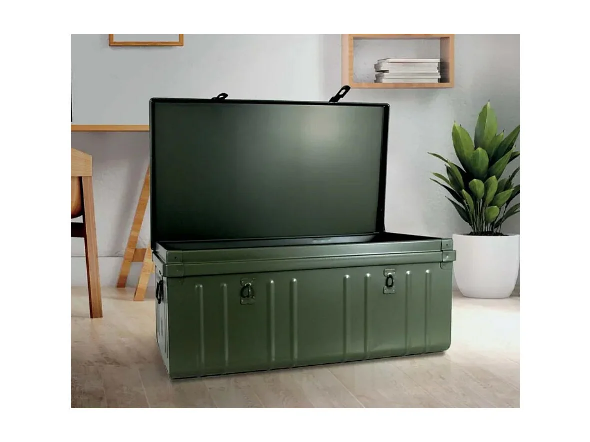 Malle de rangement en métal Habitat L80xH34xP47 - Capacité 95 litres-Kaki