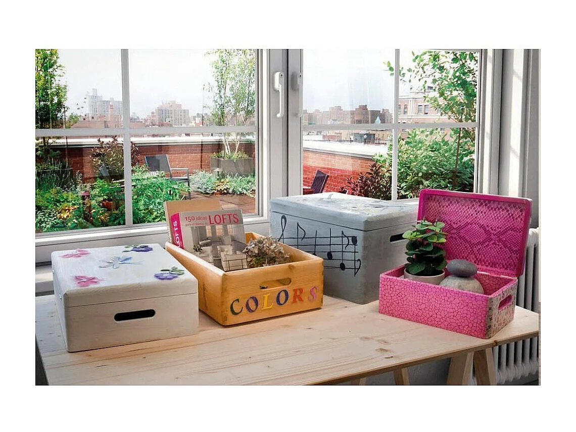 Caisse en bois brut de rangement (Lot de 2)