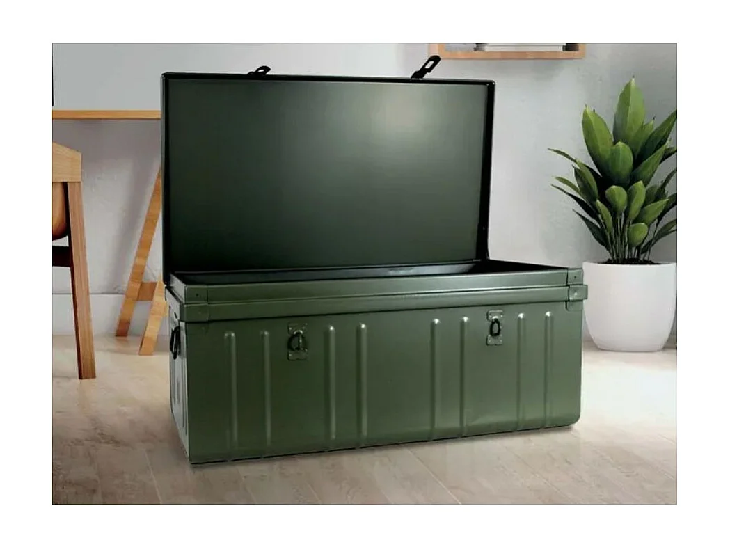 Malle de rangement en métal Habitat L90xH35xP50 - Capacité 130 litres-Kaki