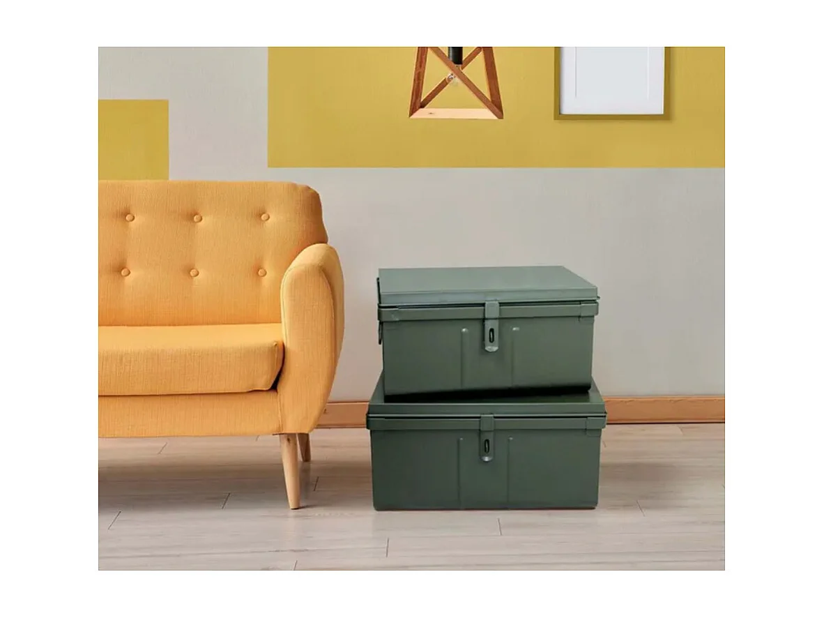 Lot de 2 malles de rangement en métal Habitat - Robustesse et élégance-Rouge