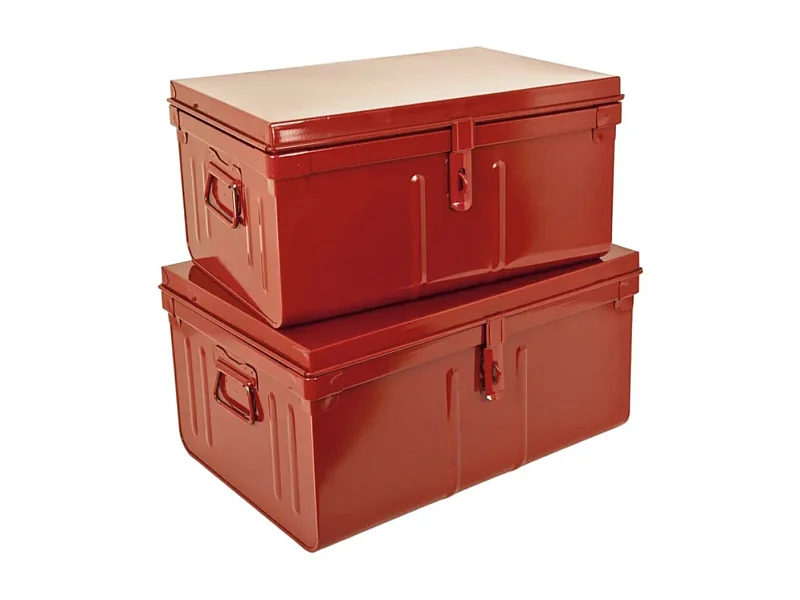 Lot de 2 malles de rangement en métal Habitat - Robustesse et élégance-Rouge