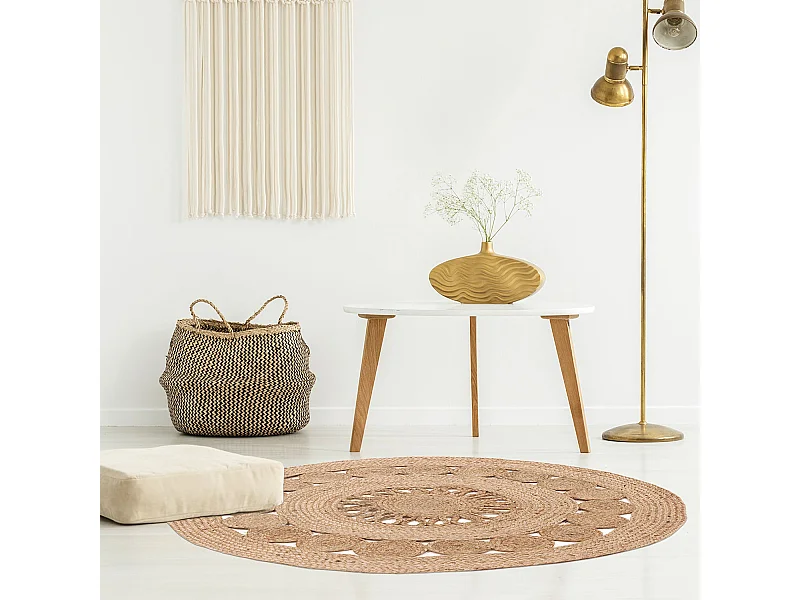 Tapis Rond Jute Ajoure 90cm Beige