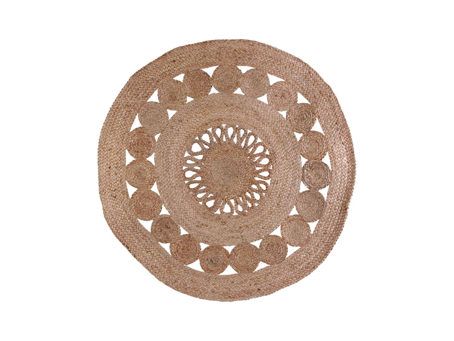 Tapis Rond Jute Ajoure 90cm Beige