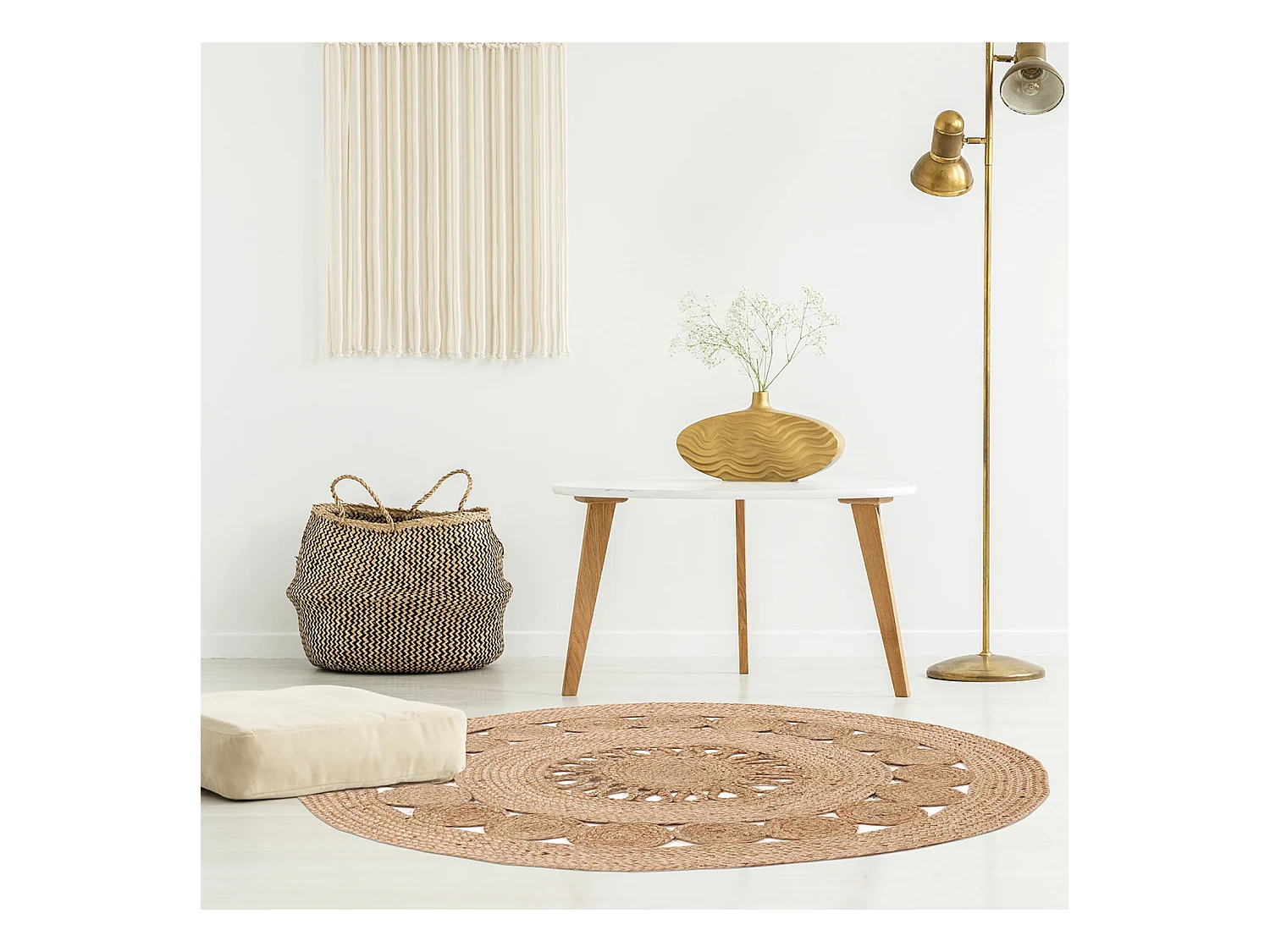 Tapis Rond Jute Ajoure 90cm Beige