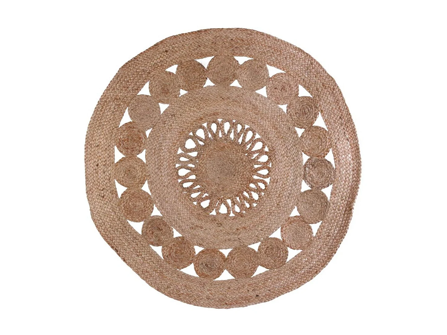 Tapis Rond Jute Ajoure 90cm Beige
