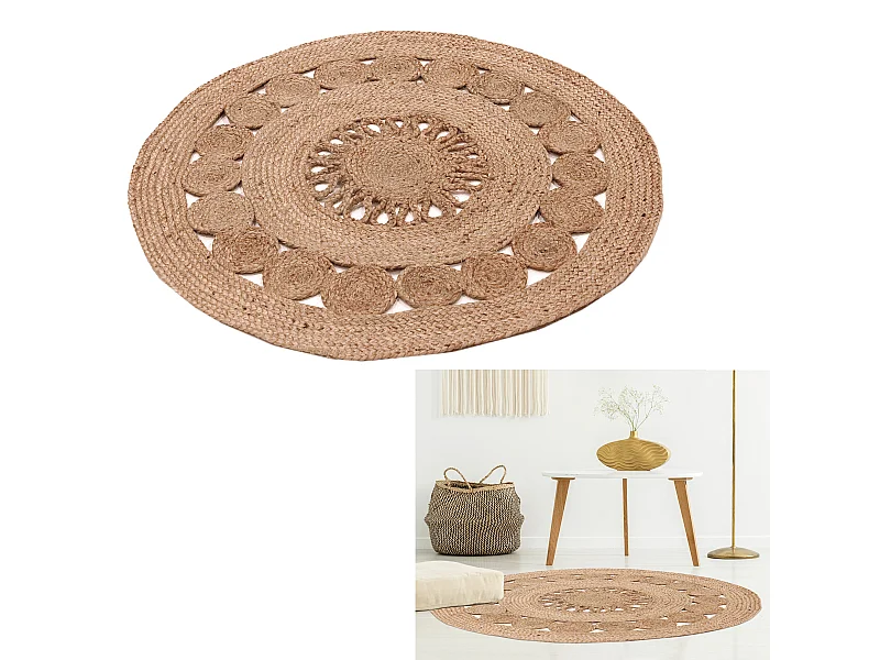 Tapis Rond Jute Ajoure 90cm Beige