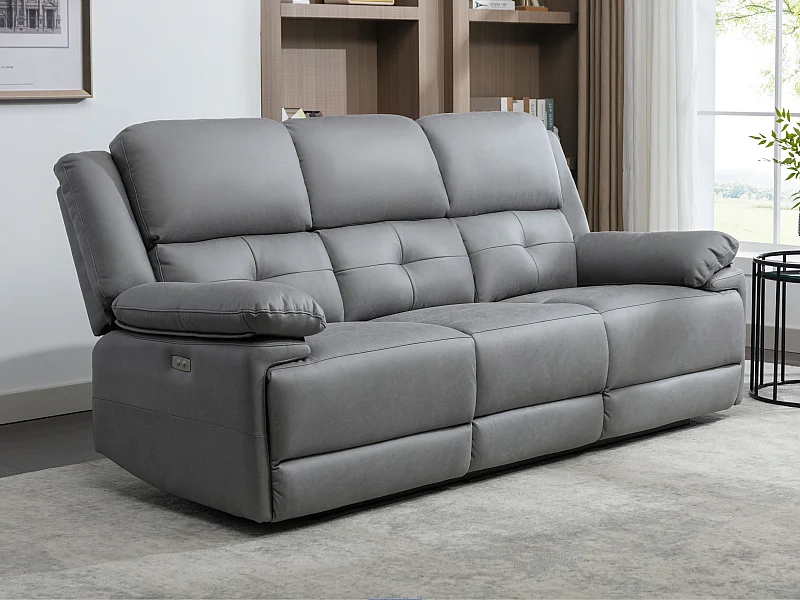 Relaxsofa elektrisch 3-Sitzer - Stoff - Grau - DOLENE