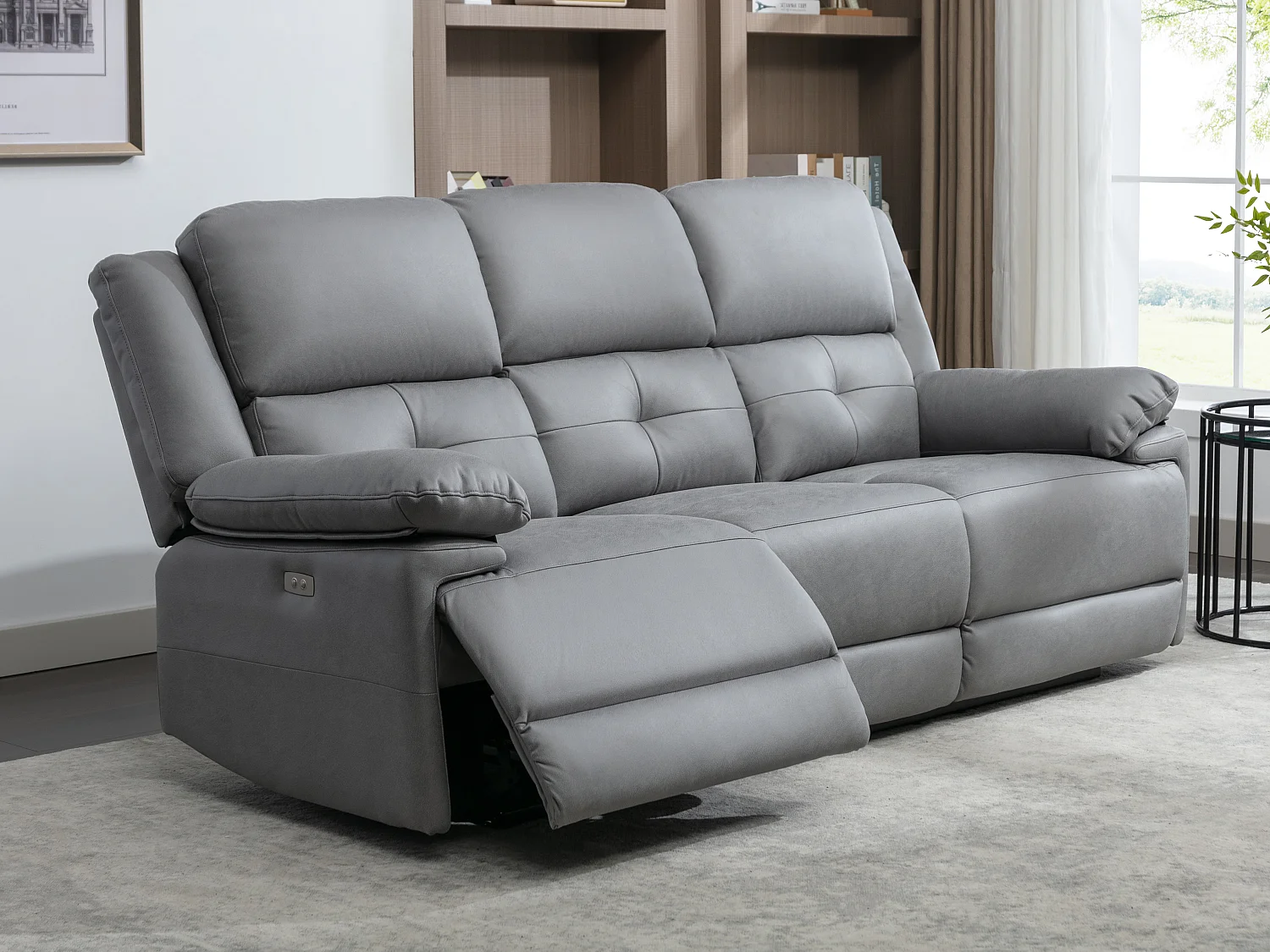 Relaxsofa elektrisch 3-Sitzer - Stoff - Grau - DOLENE