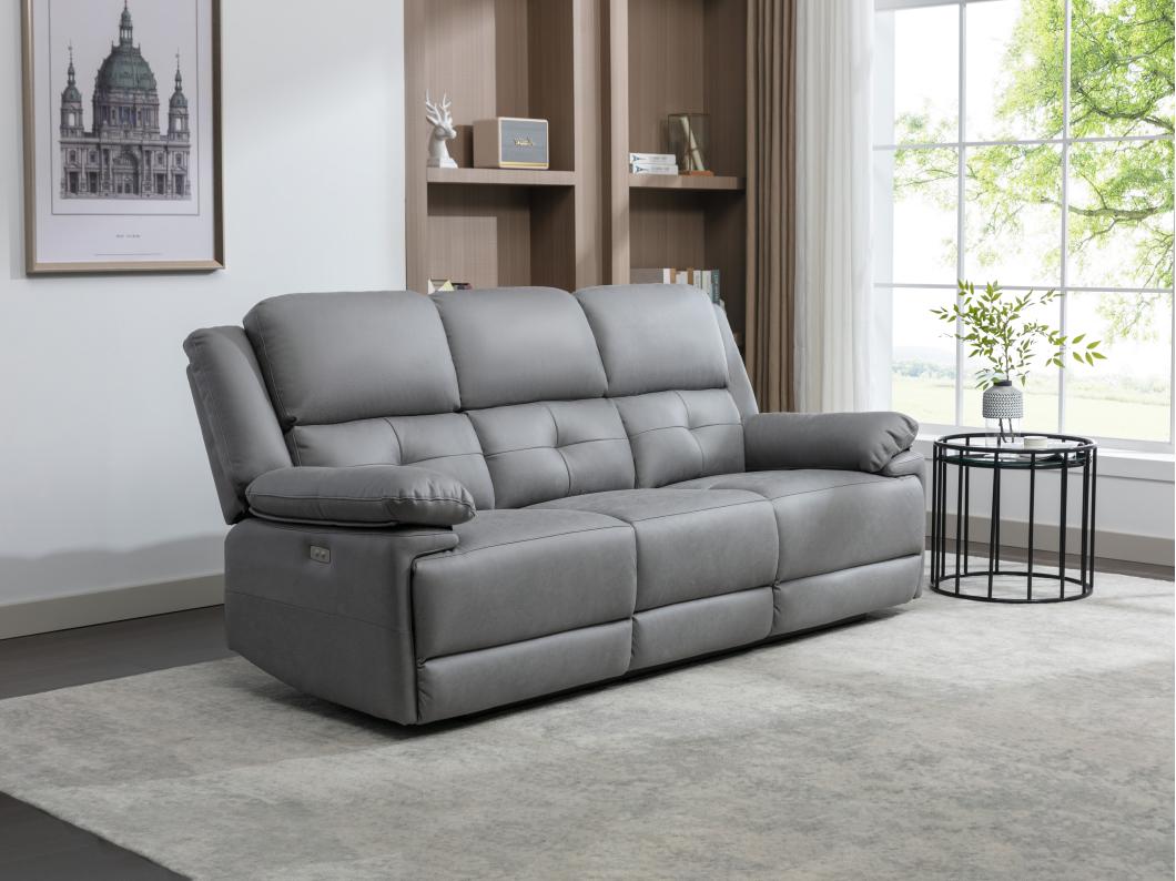 Relaxsofa elektrisch 3-Sitzer - Stoff - Grau - DOLENE