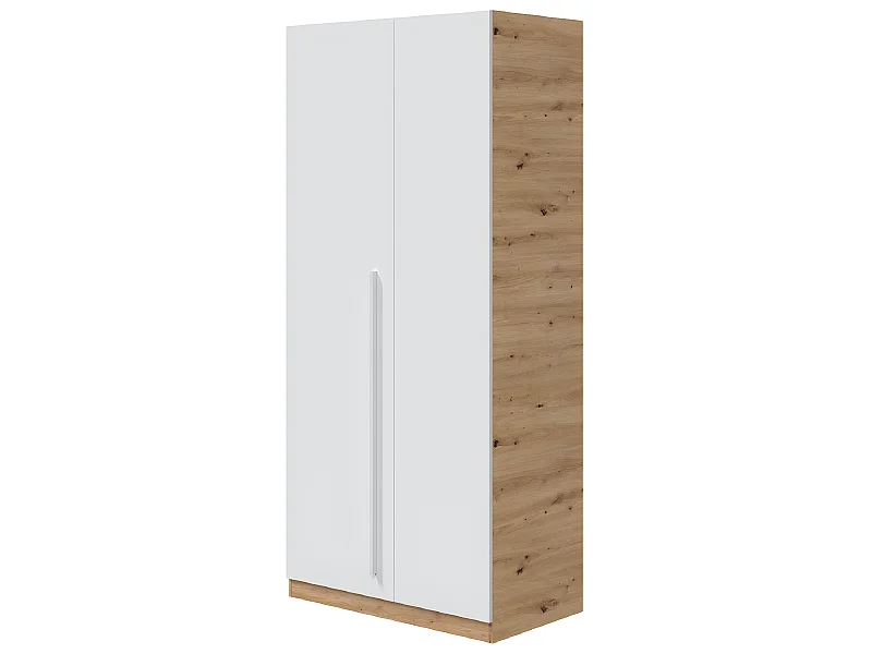 Armoire avec 2 portes en panneaux de particules mélaminés blanc artik/chêne - Longueur 90 x Profondeur 52 x Hauteur 200 cm