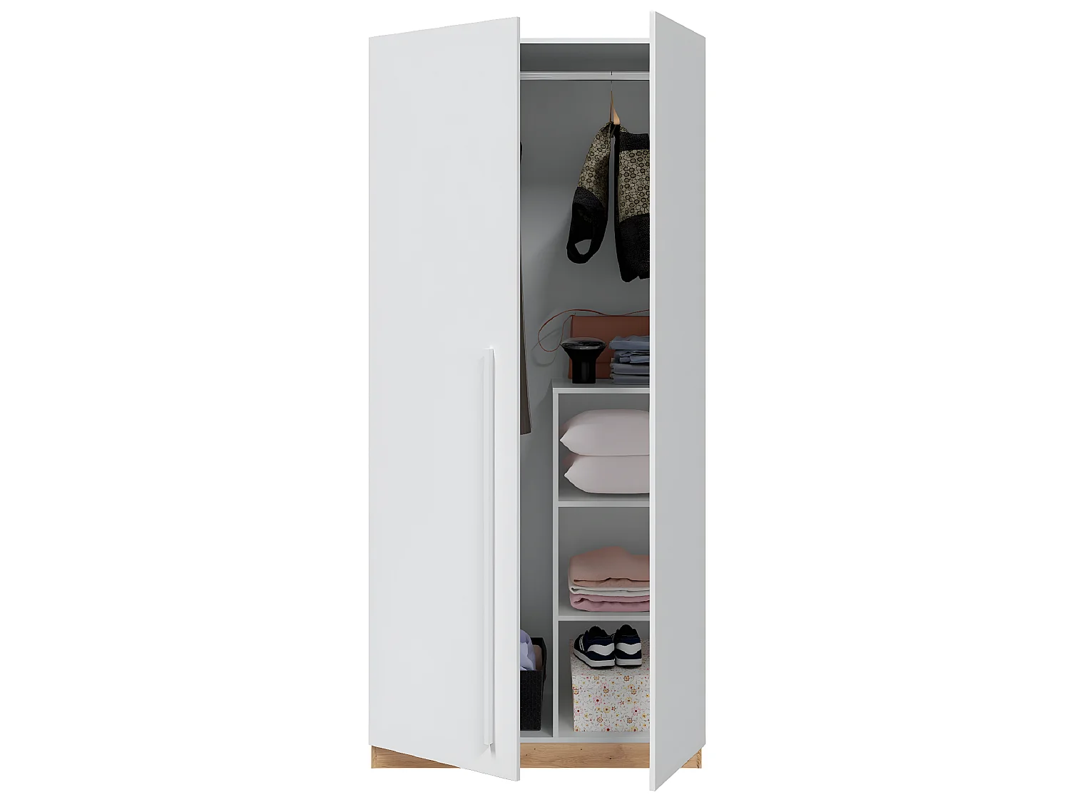 Armoire avec 2 portes en panneaux de particules mélaminés blanc artik/chêne - Longueur 90 x Profondeur 52 x Hauteur 200 cm