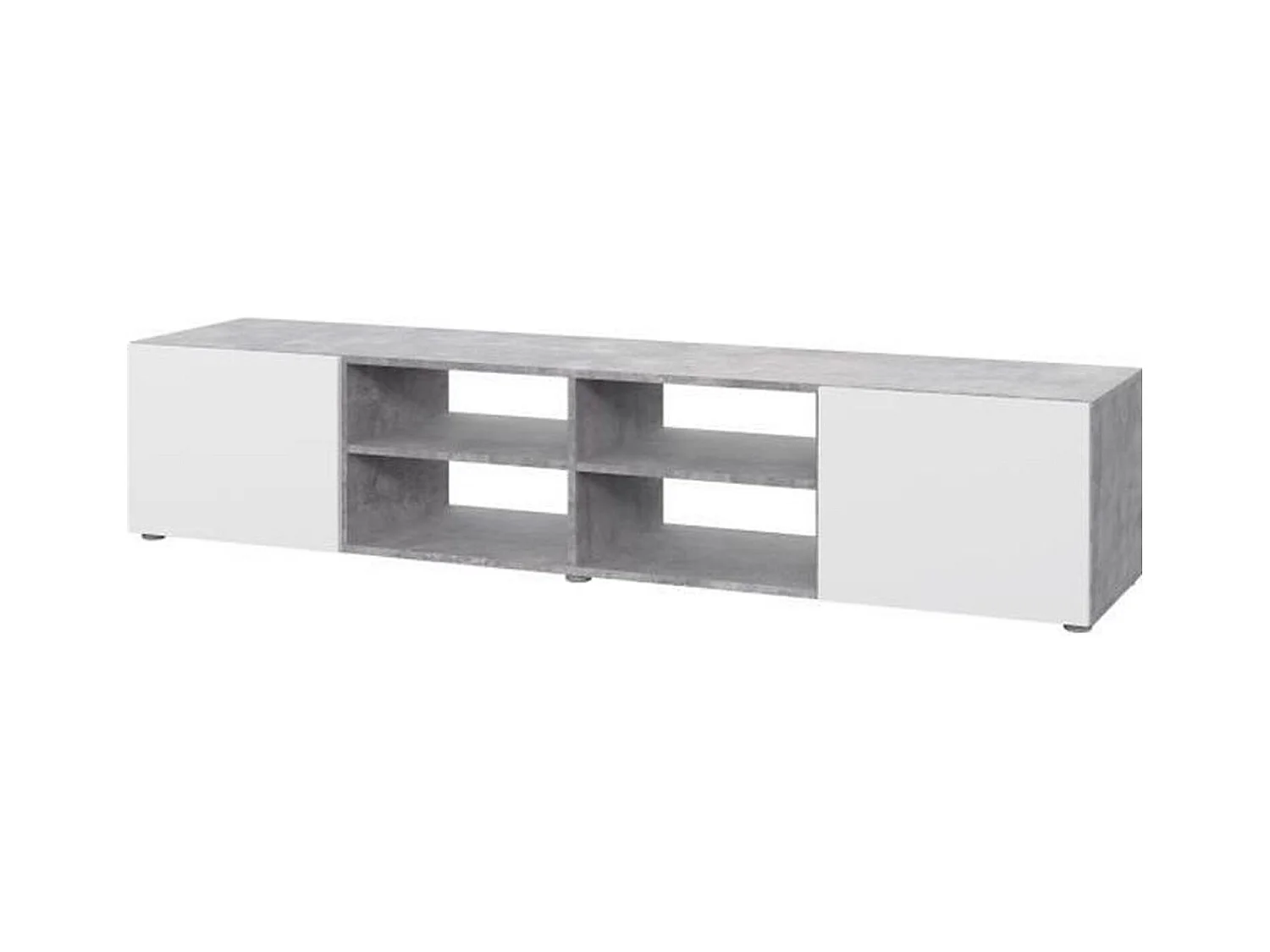 PILVI Meuble TV - Blanc et beton gris clair - L 185 x P 42 x H 31 cm