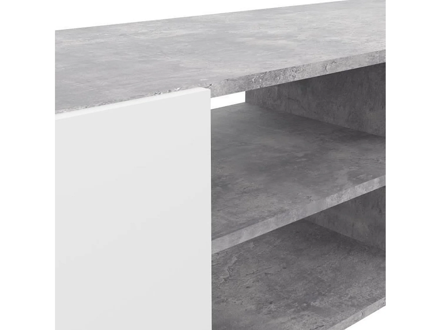 PILVI Meuble TV - Blanc et beton gris clair - L 185 x P 42 x H 31 cm
