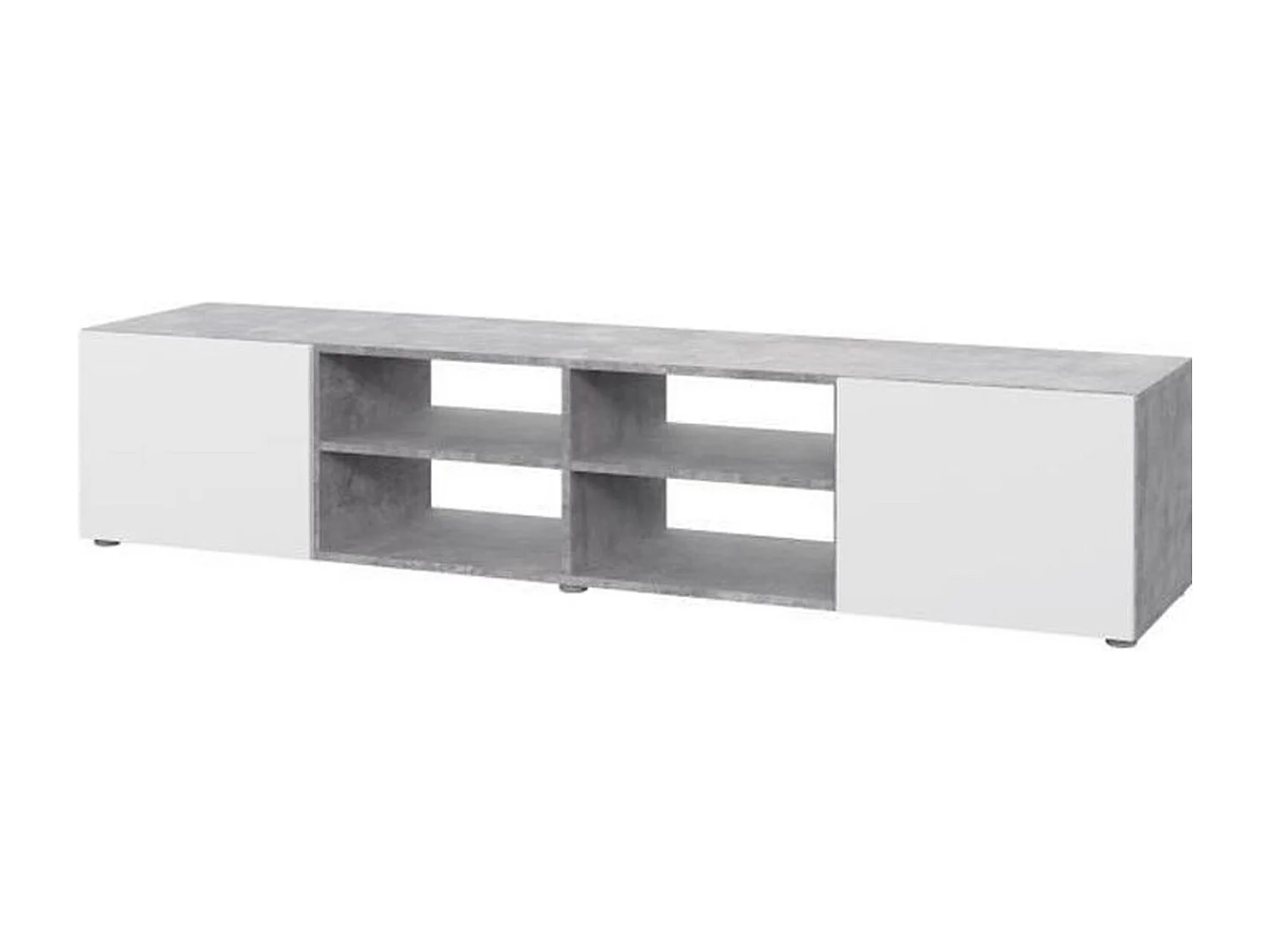 PILVI Meuble TV - Blanc et beton gris clair - L 185 x P 42 x H 31 cm