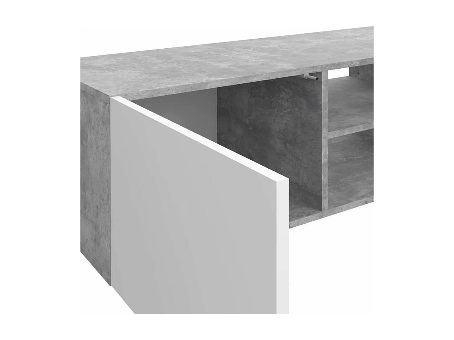 PILVI Meuble TV - Blanc et beton gris clair - L 185 x P 42 x H 31 cm